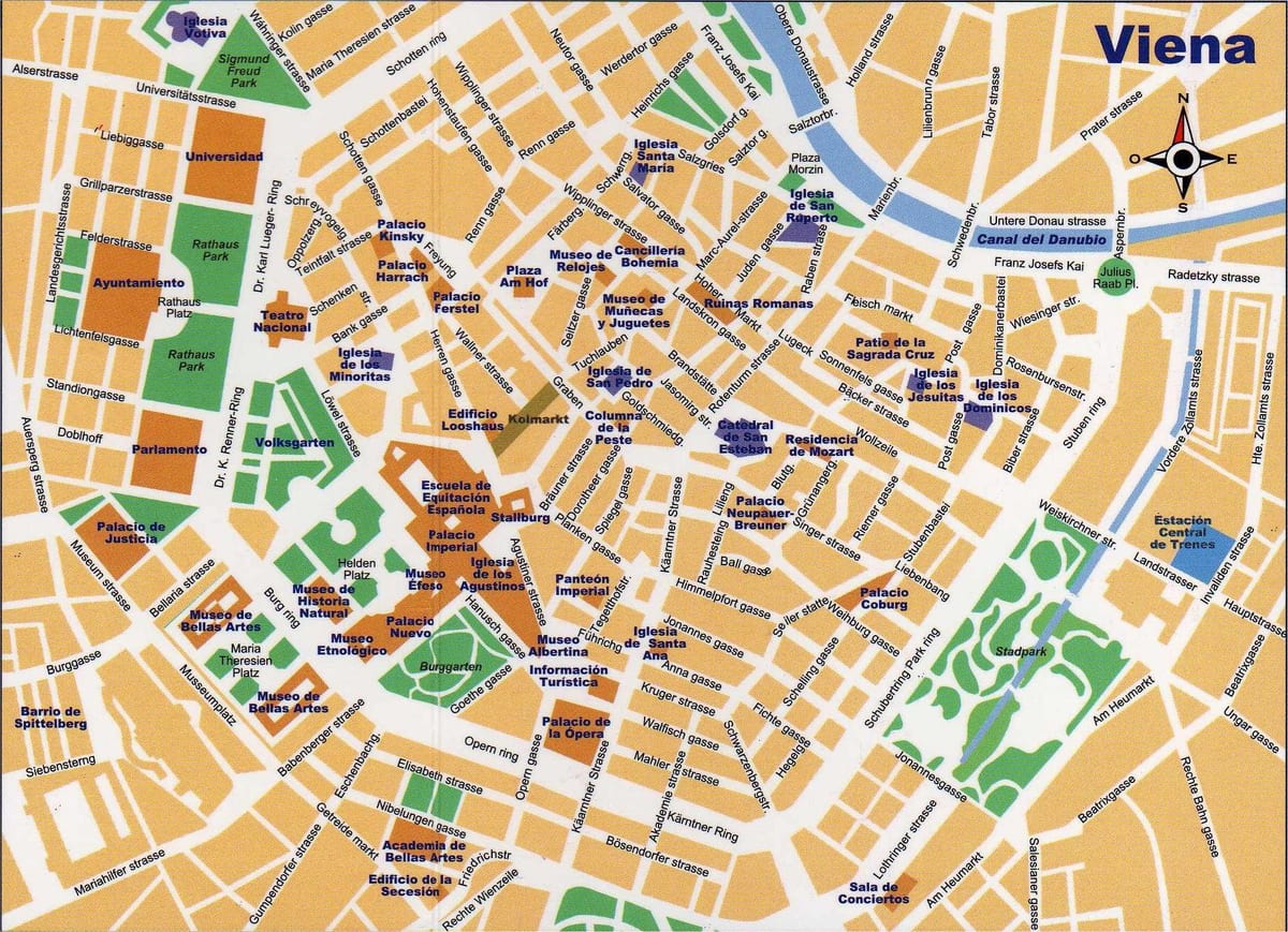 Žemėlapis Vienos centrinės gatvės