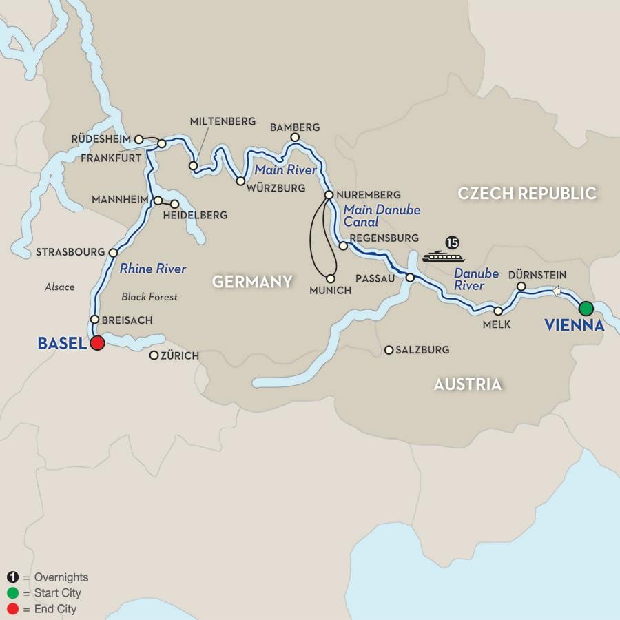 Žemėlapis dunojaus upės, Vienos 