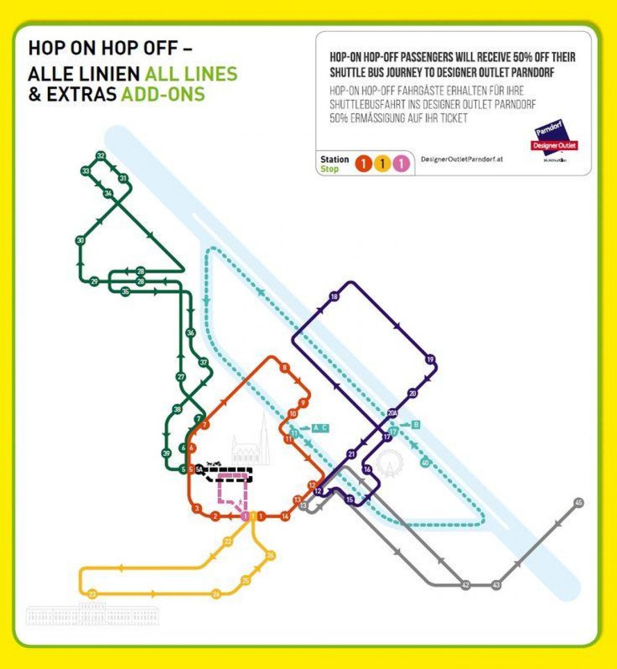 Vienos hop on hop off kelionė autobusu žemėlapyje