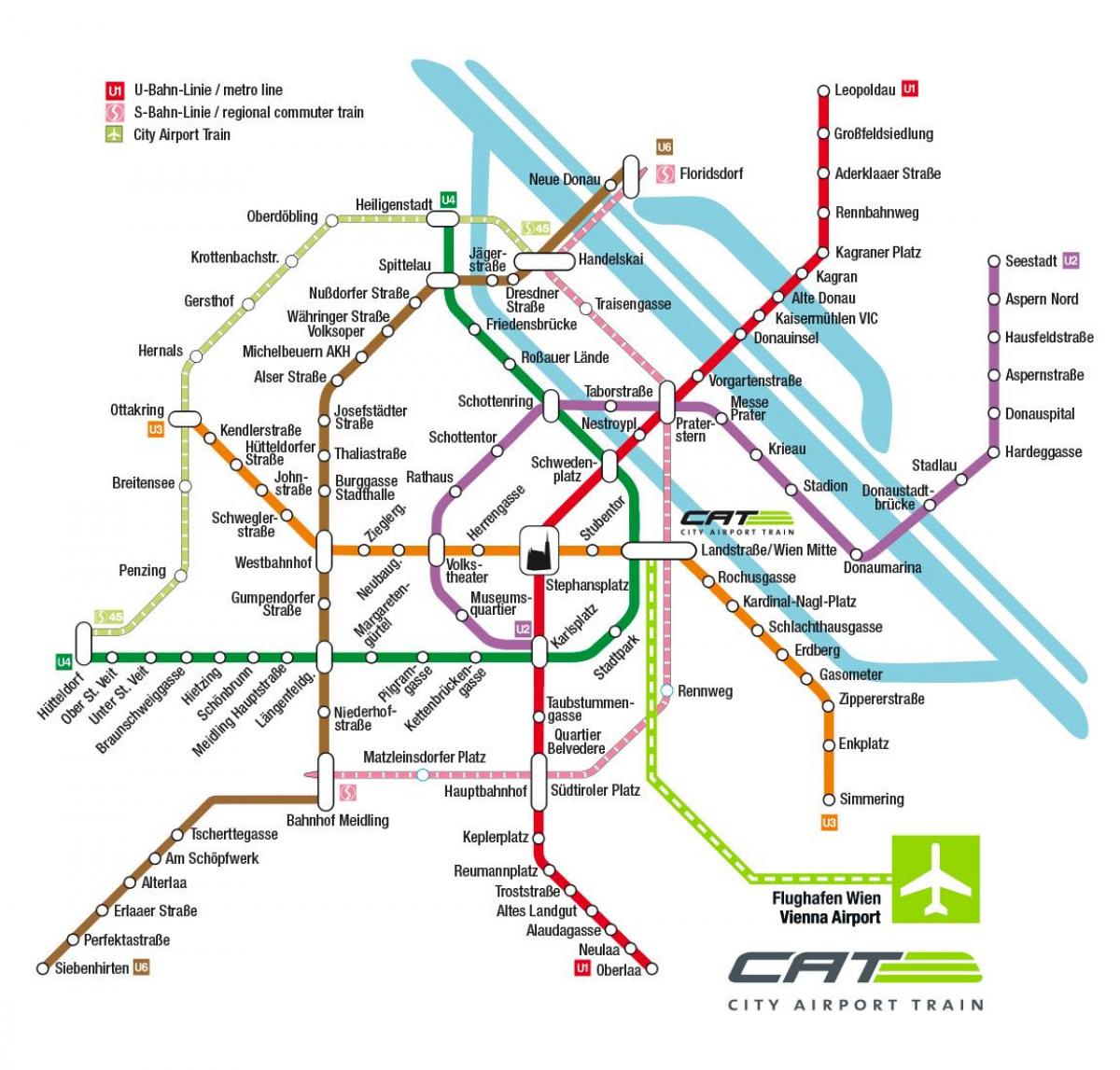 katė miesto oro uosto traukinio Vienos žemėlapio