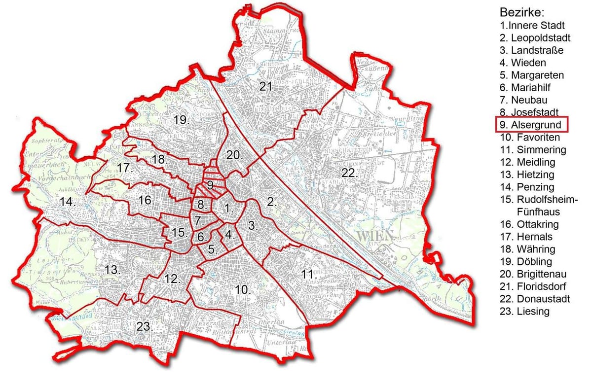 Wien bezirk žemėlapyje