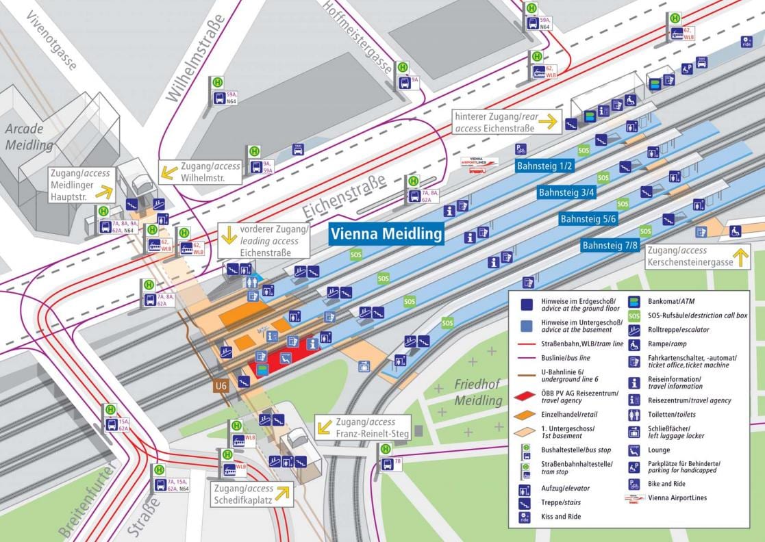 Vienoje pagrindinėje traukinių stotis map