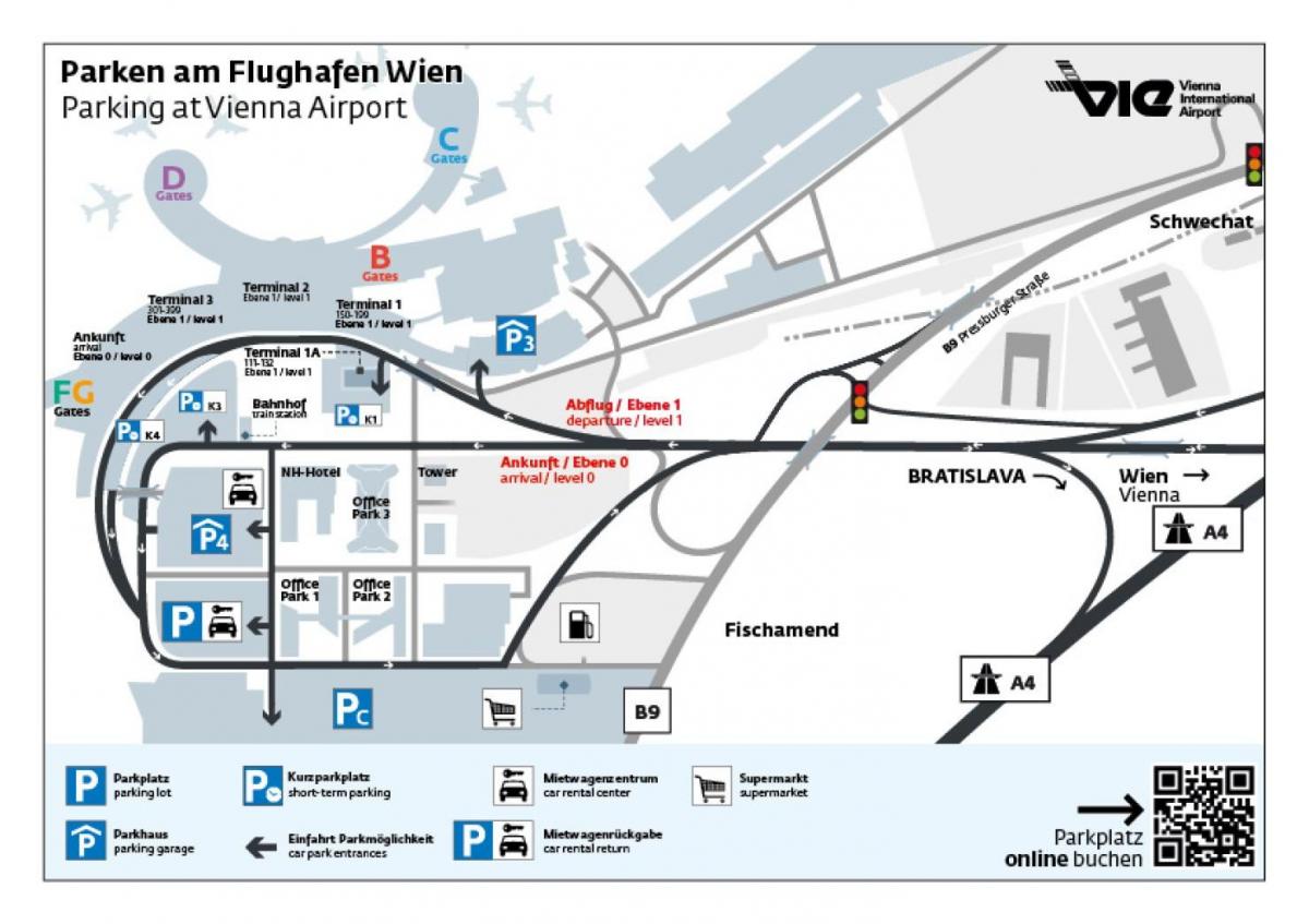 Žemėlapis Vienos oro uosto automobilių stovėjimo aikštelė
