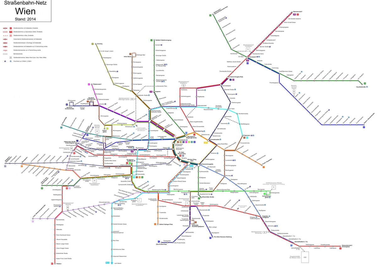 Vienos tramvajaus linijos d žemėlapyje