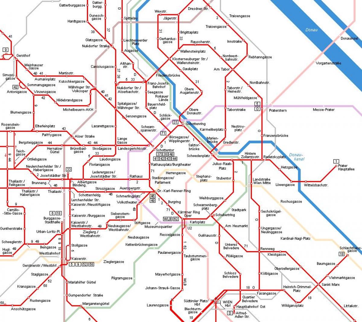 Vienos (Austrija tramvajų žemėlapyje