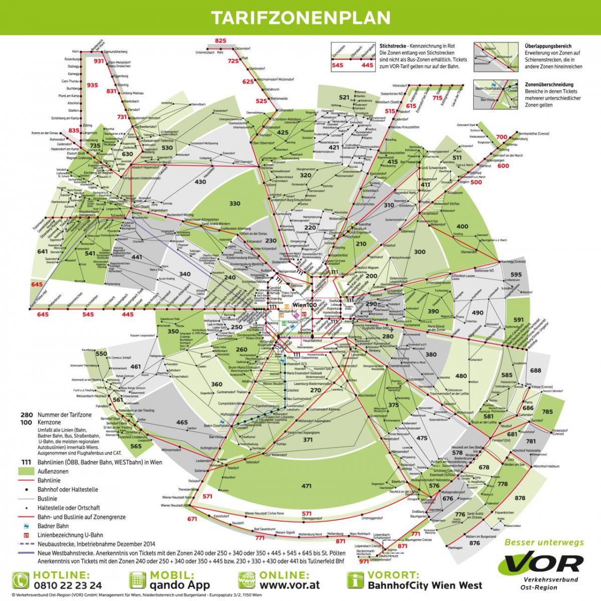 Žemėlapis iš Vienos transporto zonas