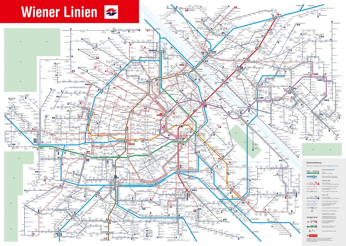 žemėlapis Vienos viešojo transporto sistema